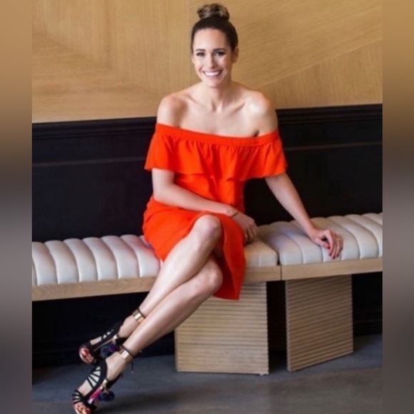 $550 VERONICA BEARD MADE IN USA Dress Sz 12 OLETA Off The Shoulder Ruffled Midi - Picture 6 of 16